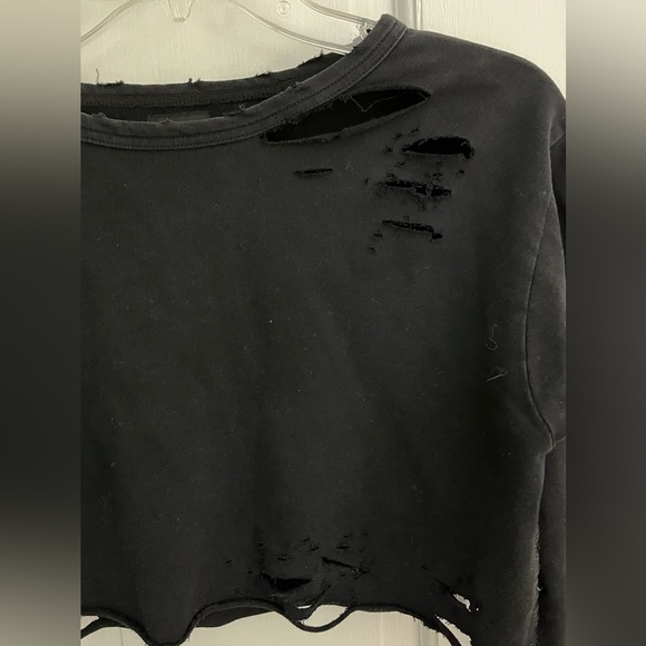LF Los Angeles Black Distressed Cropped Cotton Top Small Grunge Witch Streetwear - Picture 3 of 10